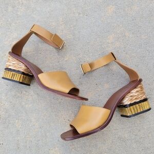 Chloé Laia Ankle Strap Heel Sandal Leather Bamboo EU 37 US 7